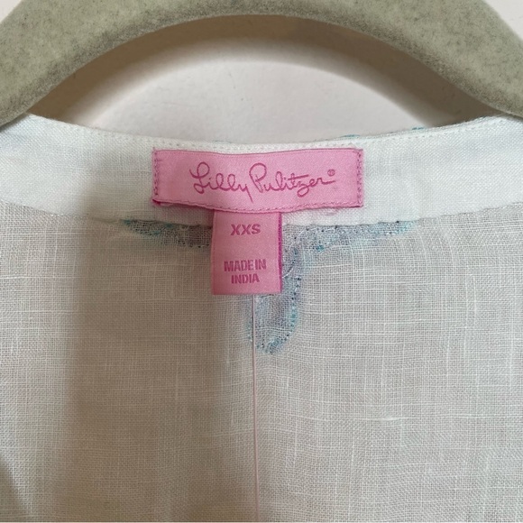 Lilly Pulitzer Amelia Embroidered Beaded Linen Island Tunic White Blue XXS NWT - Picture 4 of 9